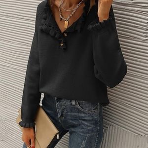 Knit pullover sweater with cute buttons